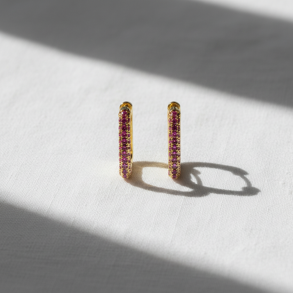 Elafrós 18K Gold Finish Pink Drop Earrings
