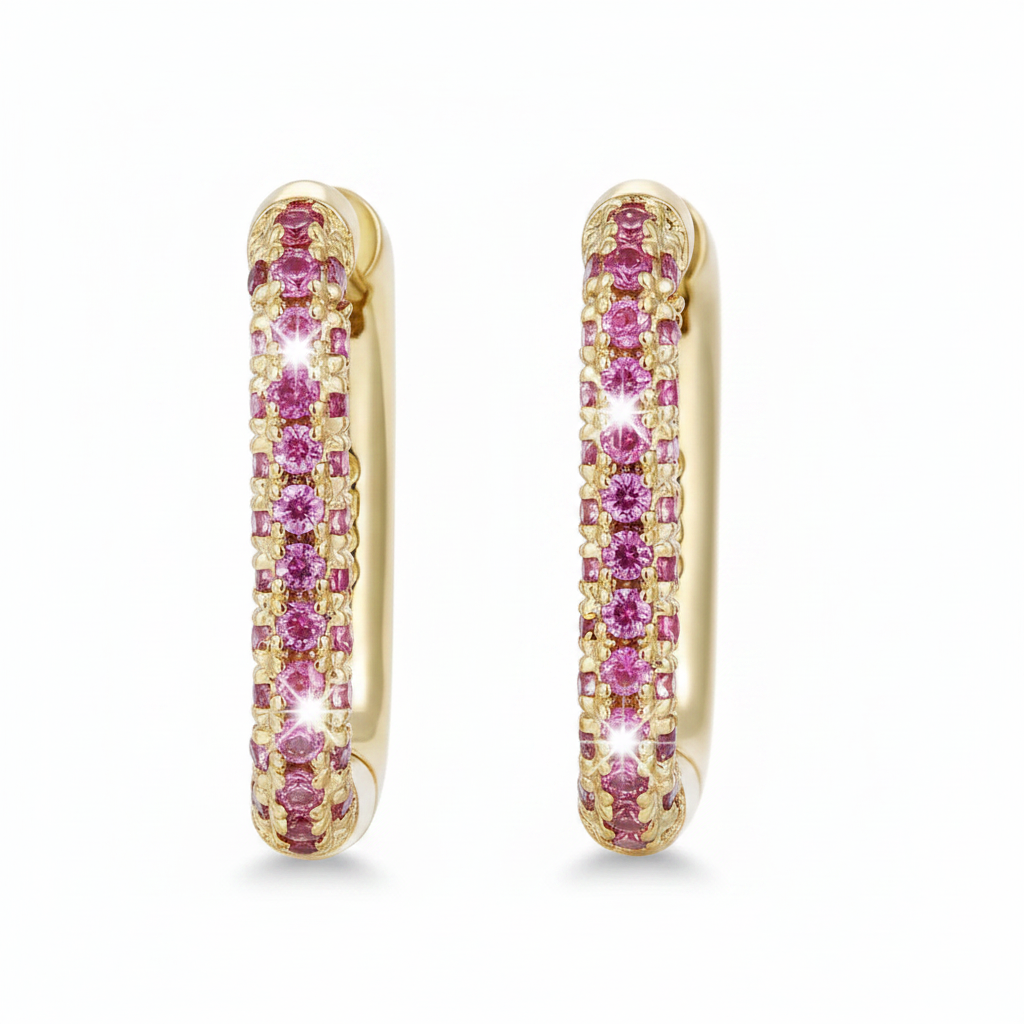Elafrós 18K Gold Finish Pink Drop Earrings
