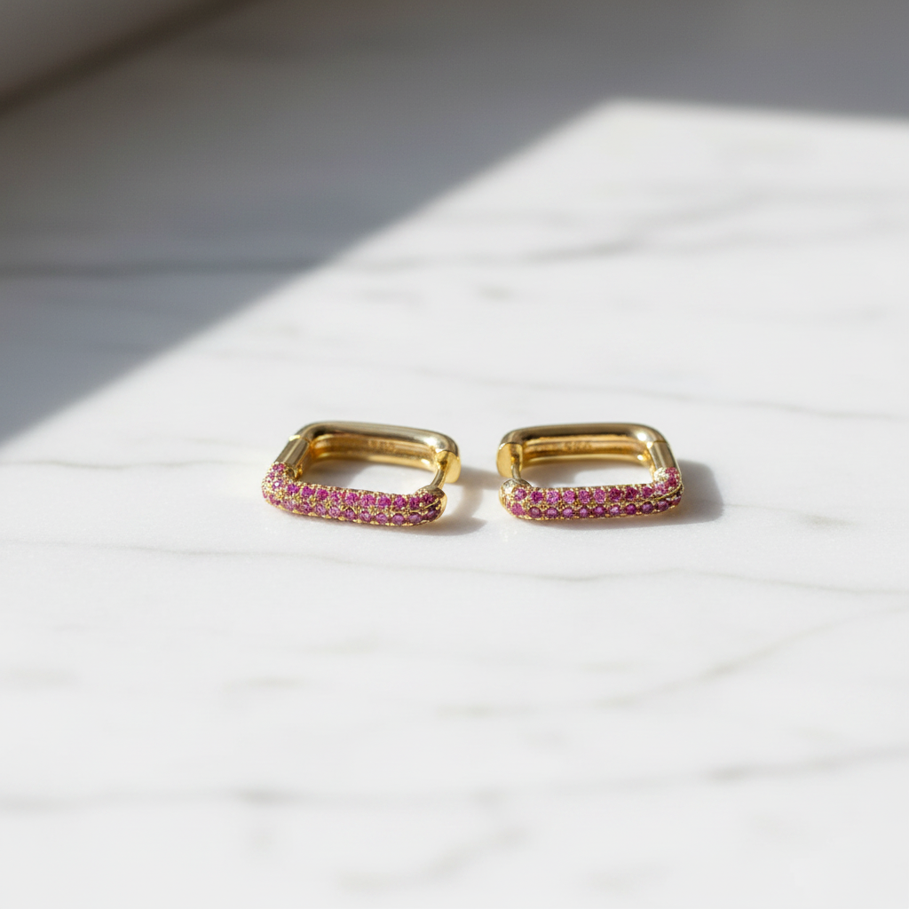 Elafrós 18K Gold Finish Pink Drop Earrings