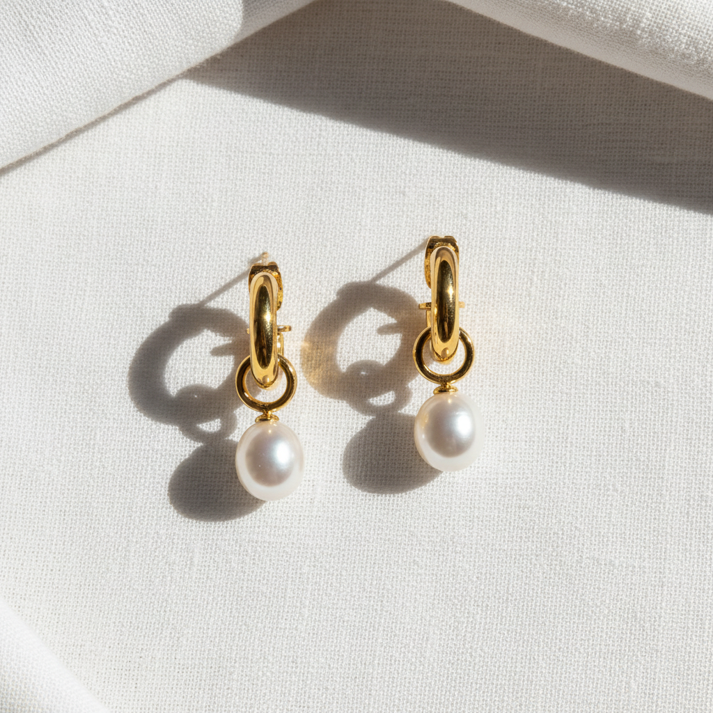 Kompsós 14K Gold Finish Pearl Drop Earrings