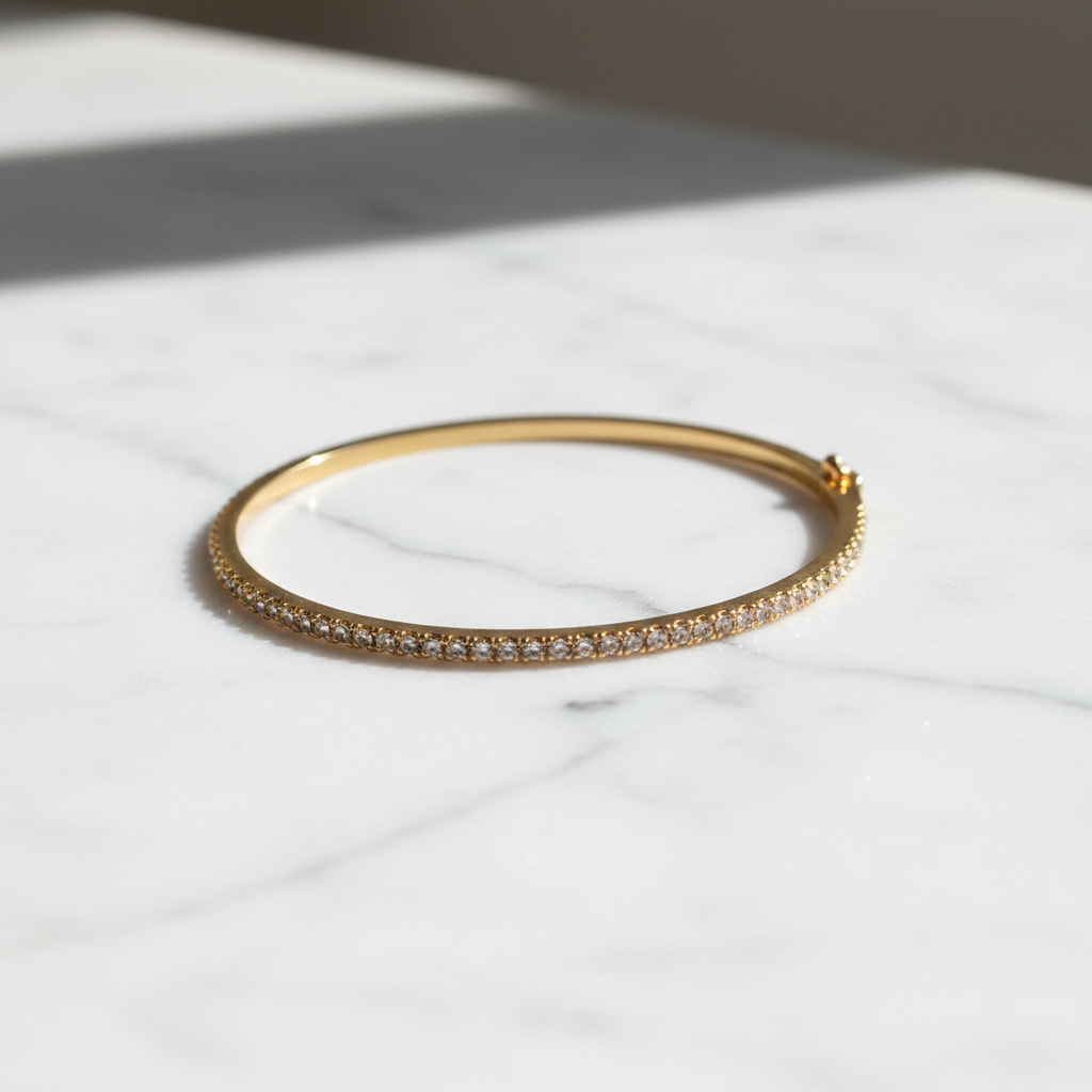 Lámpsi 14K Gold Finish Stone Detail Clasped Bangle