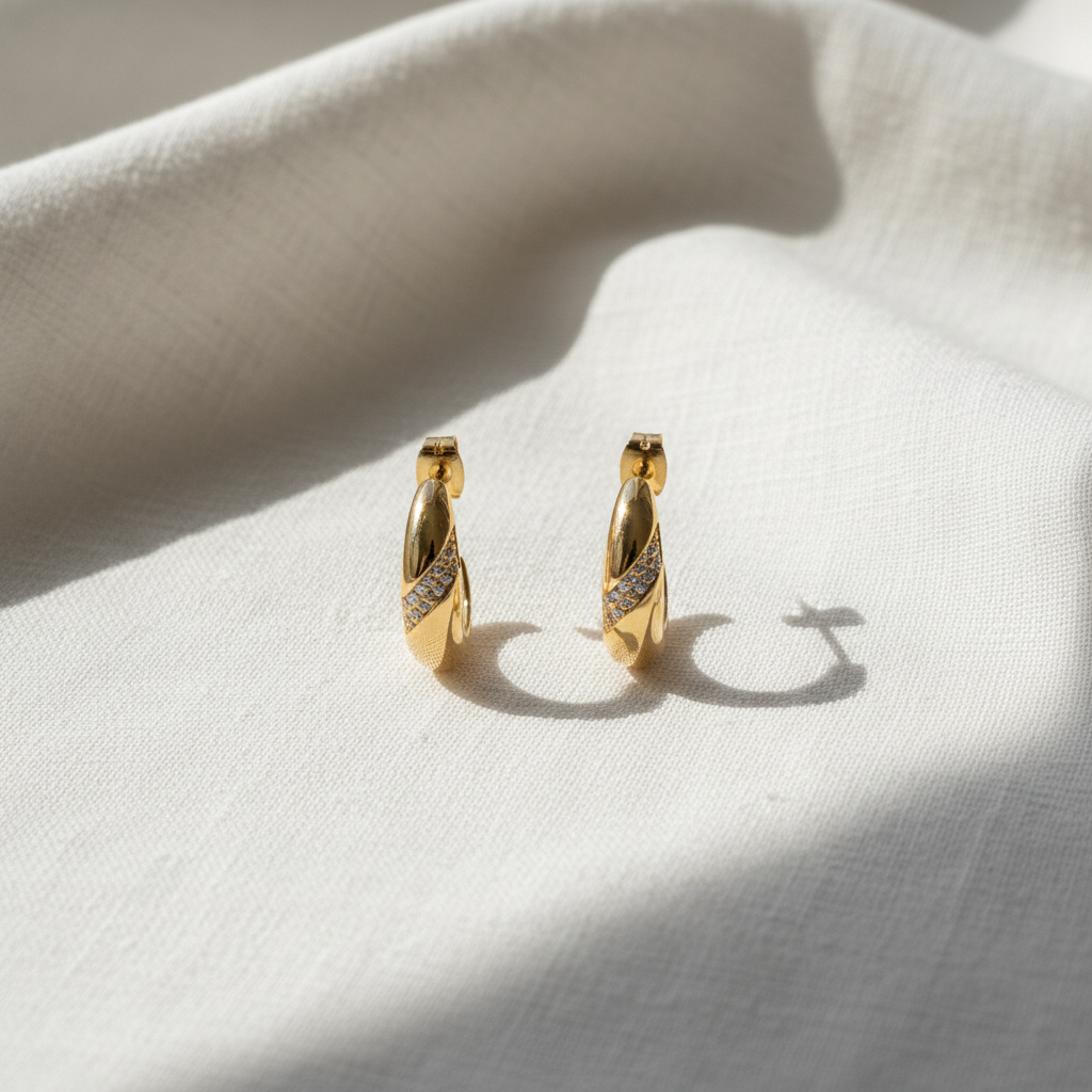 Omorfiá 18K Gold Finish Zircon Hoop Earrings