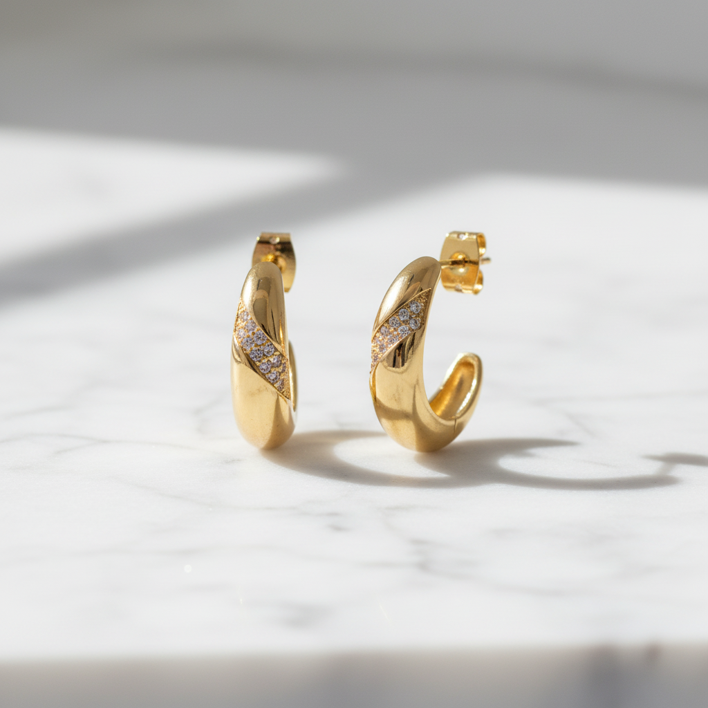 Omorfiá 18K Gold Finish Zircon Hoop Earrings