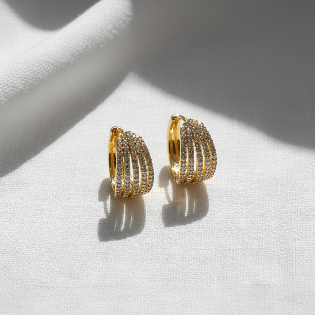 Pollaploús 18K Gold Finish Zircon Linked Earrings