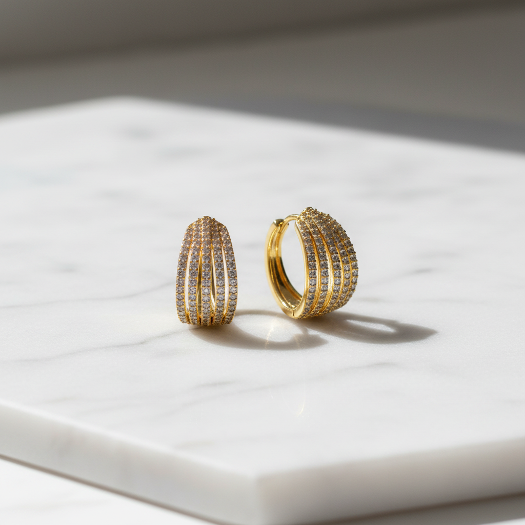 Pollaploús 18K Gold Finish Zircon Linked Earrings
