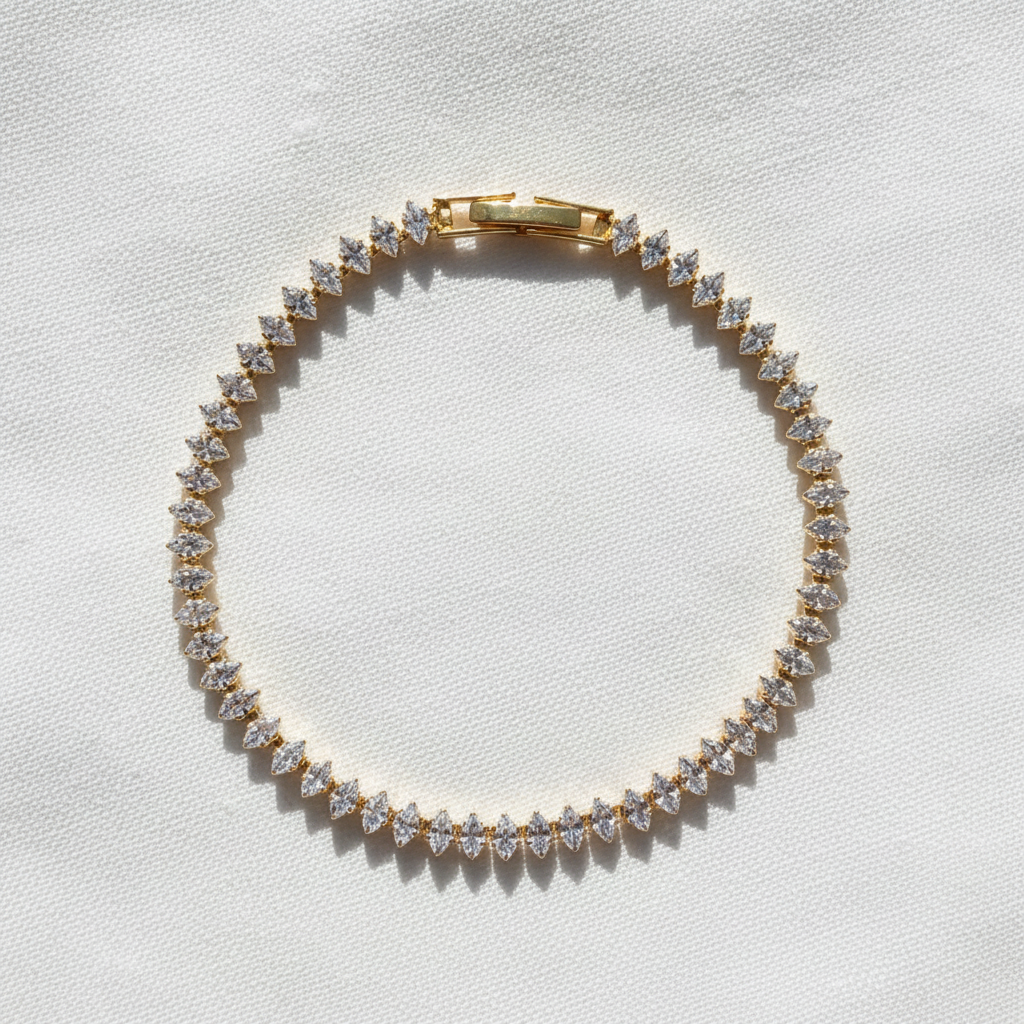 Ténis 18K Gold Finish Diamond-Cut Zircon Tennis Bracelet