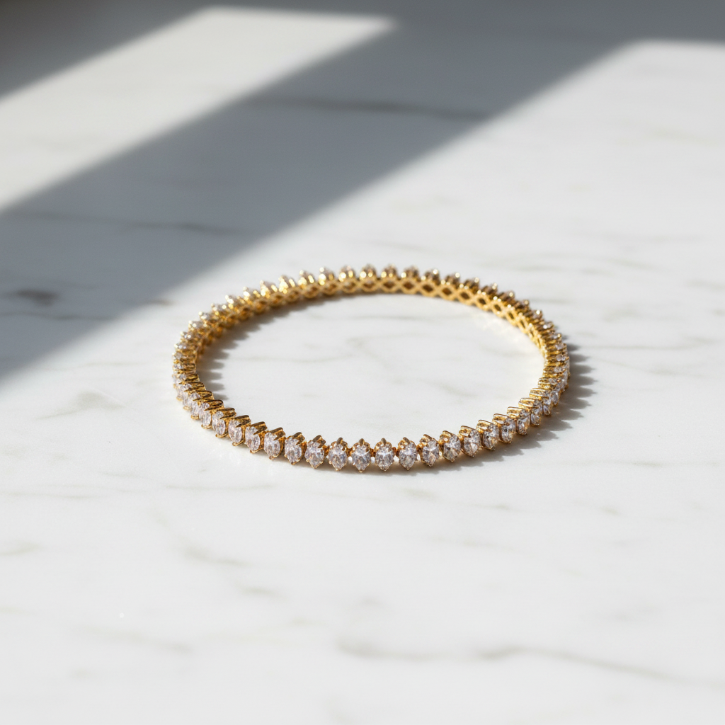 Ténis 18K Gold Finish Diamond-Cut Zircon Tennis Bracelet