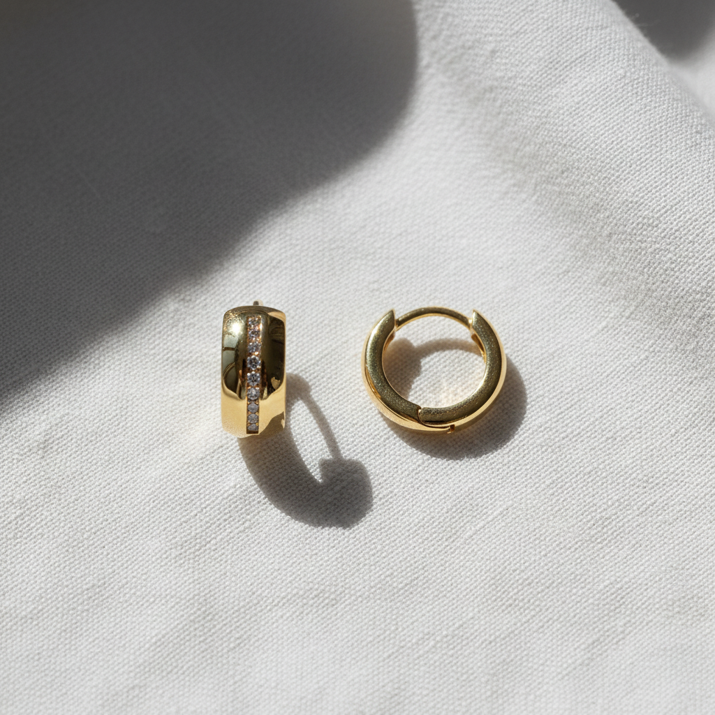 Varýs 18K Gold Finish Stone Detail Hoop Earrings
