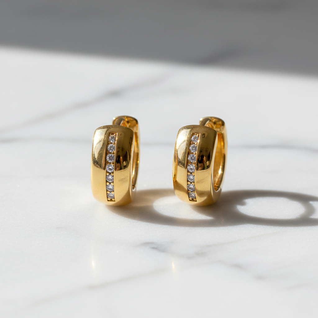 Varýs 18K Gold Finish Stone Detail Hoop Earrings